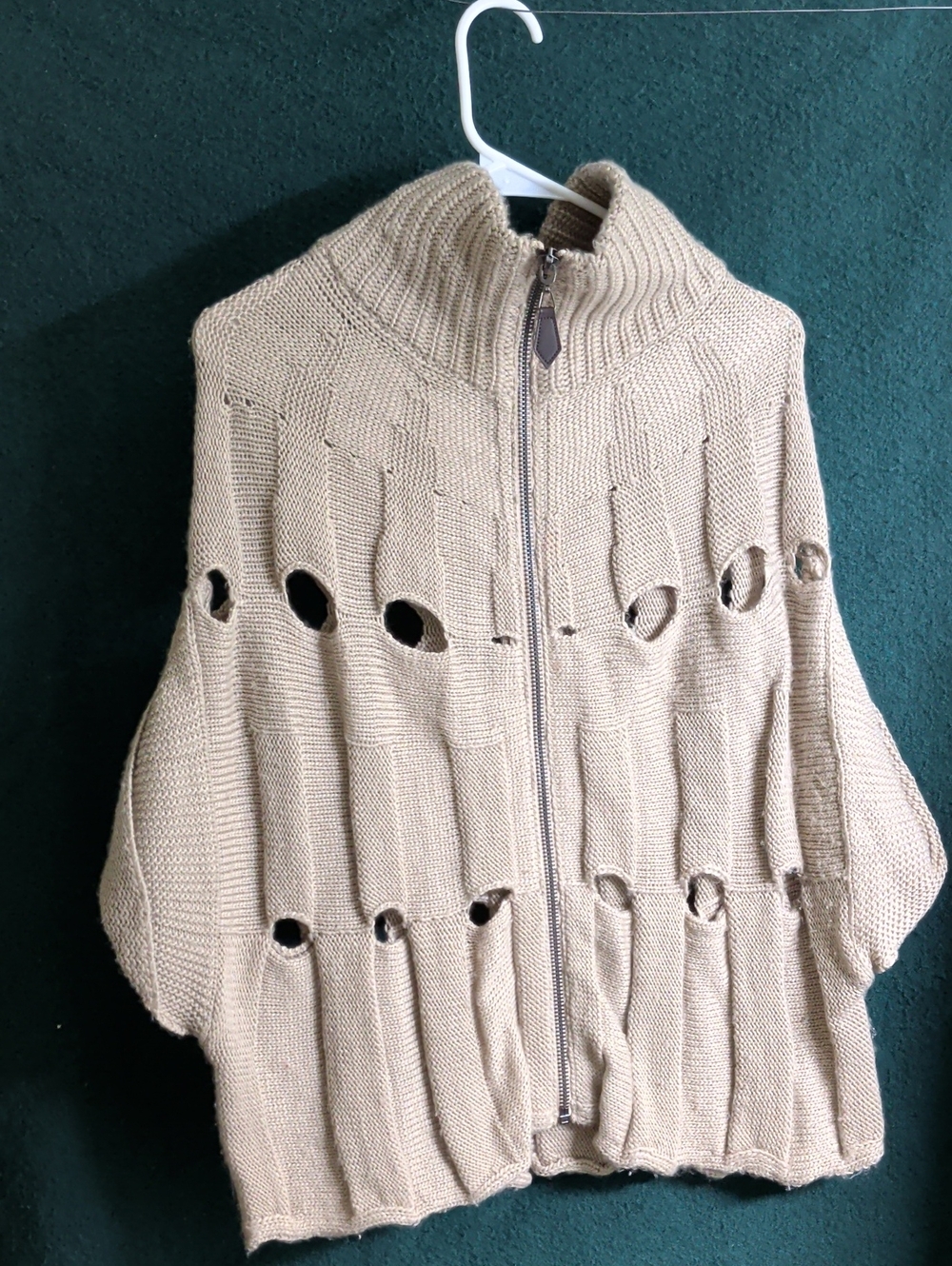 Dex Beige Open-Knit Zip Cardigan
